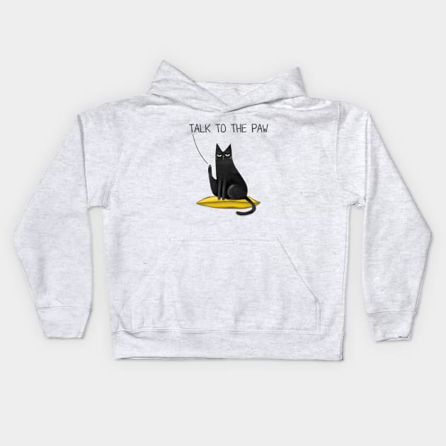 Cartoon funny black cat and the inscription "Talk to the paw". Kids Hoodie by Olena Tyshchenko